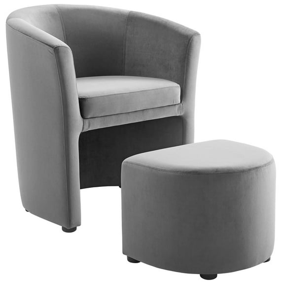 Modway Divulge Performance Velvet Arm Chair and Ottoman Set in Gray