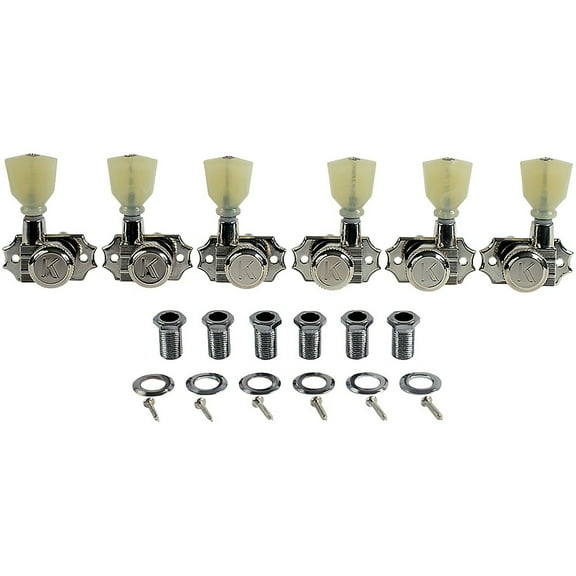 Kluson 3 Per Side Locking Revolution Series G-Mount Pearloid Keystone Tuning Machines Nickel