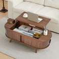 thumbnail image 3 of LEFHDA Lift Top Coffee Table, Modern Small Coffee Table with Storage, 47.2" Oval Coffee Table with Sliding Tambour Door, Wood End Table for Living Room (brown), 3 of 7