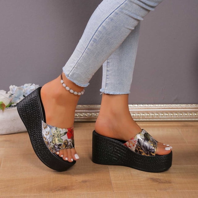 Cameland Sandales Compensées à Plateforme d'Été pour Femmes Couleur Unie Florale