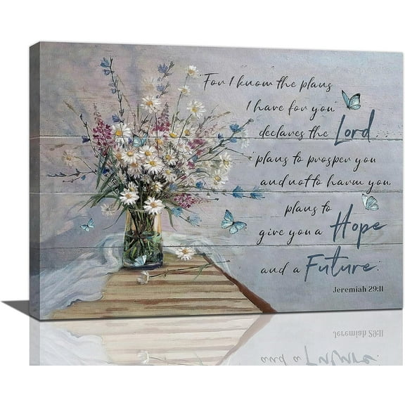 Scripture Christian Daisy Wall Art Country Farmhouse Religious Flower Canvas Prints Bible Verses Floral Pictures Painting Framed Jeremiah Artwork Home Decor for Church Kitchen Bathroom Bedroom Dining