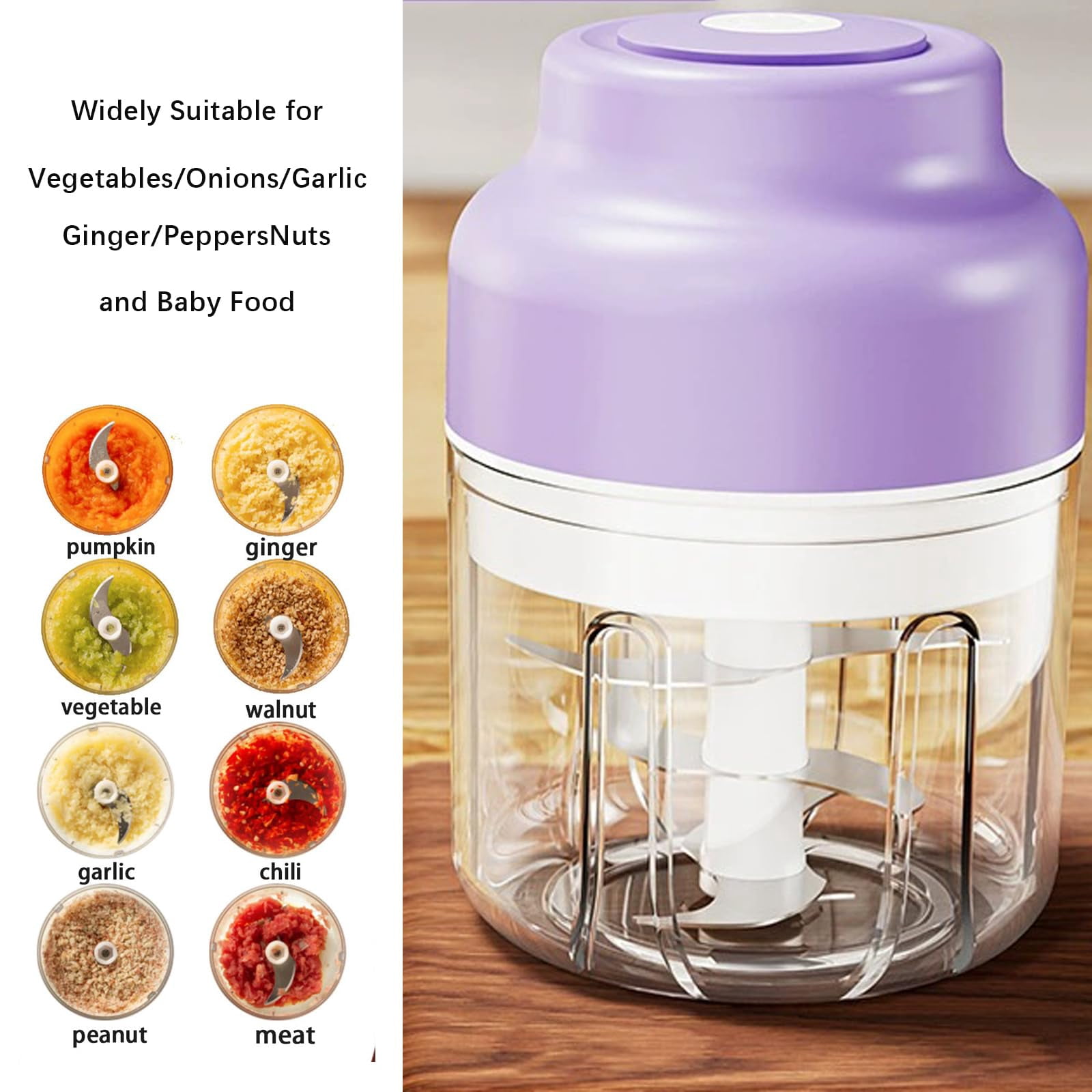 320ML Electric Garlic Chopper, Portable Cordless Mini Food Processor, Garlic Grinder Onion Chopper, Blender For Vegetable, Nuts Chili Onion Minced Meat and Spices
