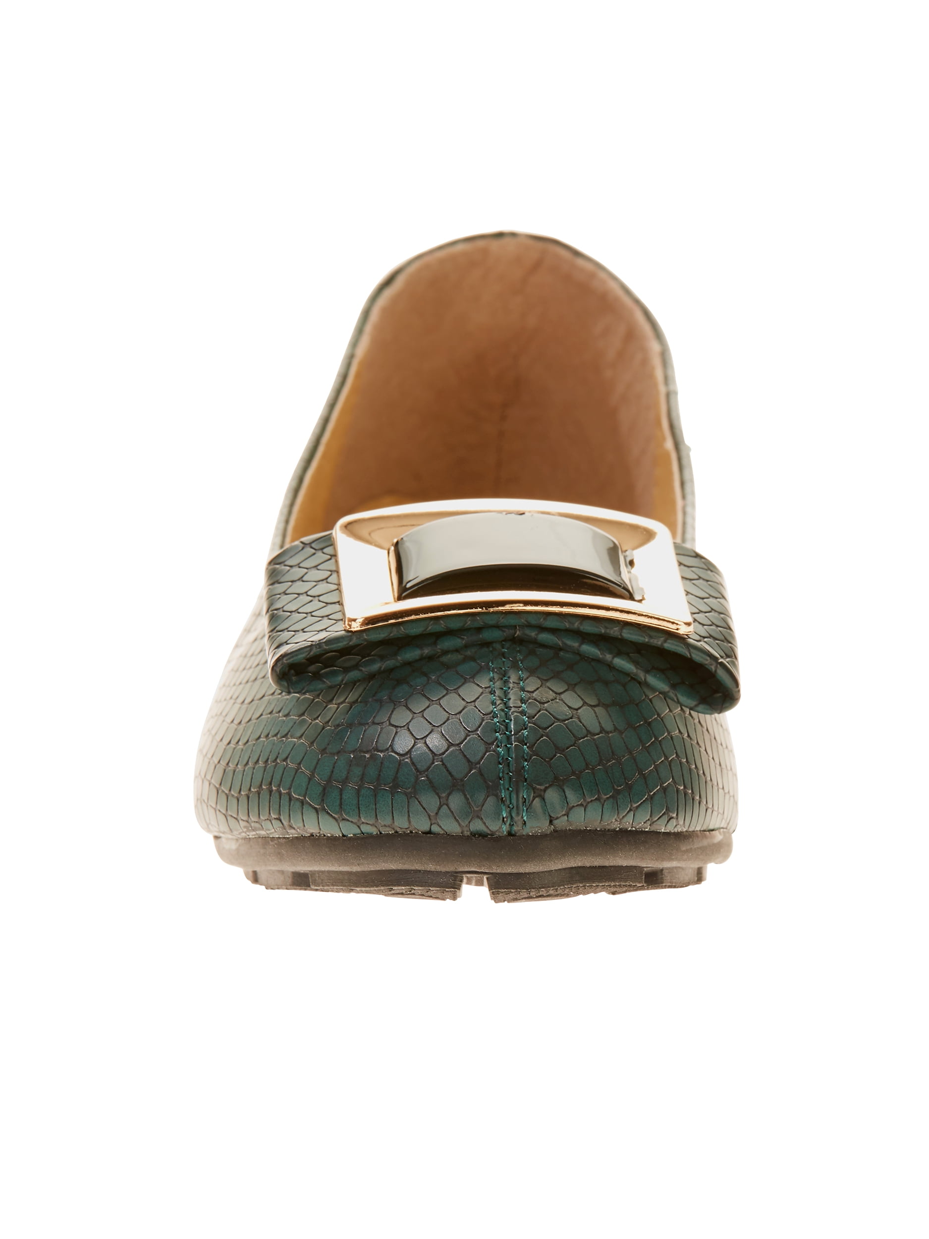 Victoria K Women's Croc Textured With Onyx Bow Ballet Flats