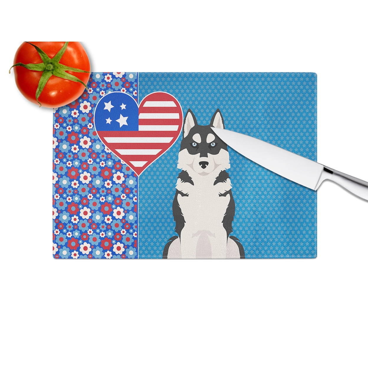 Black Siberian Husky Glass Cutting Board Large 12 in x 15 in