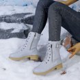 thumbnail image 2 of Lace up Winter Motorcycle Boots for Women Furry Lined Low Heel Side Zipper Mid Calf Combat Boots Waterproof Warm Snow Booties Light Blue Size 8, 2 of 8