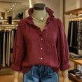 thumbnail image 4 of Endives Women's Button Down Shirt Floral Collar Embroidery Blouse Ruffled V Neck Long Puff Sleeve Casual Womens Tops Spring Outfit Summer Red, 4 of 5