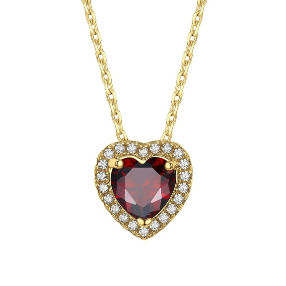 Suplight Valentine's Day Gift for Women Full Zircon 18K Gold Plated Heart Birthstone Necklace
