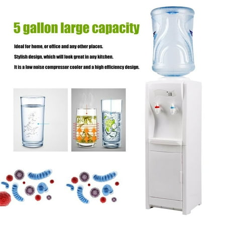 Top Loading Water Cooler Dispenser 5 Gallon Normal Temperature Water And Hot Bottle Load Electric (White With Storage Cabinet)