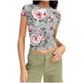 thumbnail image 2 of Vmvidoty Short Sleeve for Women Flower Graphic Baby Tee Shirt Vintage Aesthetic Floral Print Summer Crop Tshirt Tops Gray XL, 2 of 7