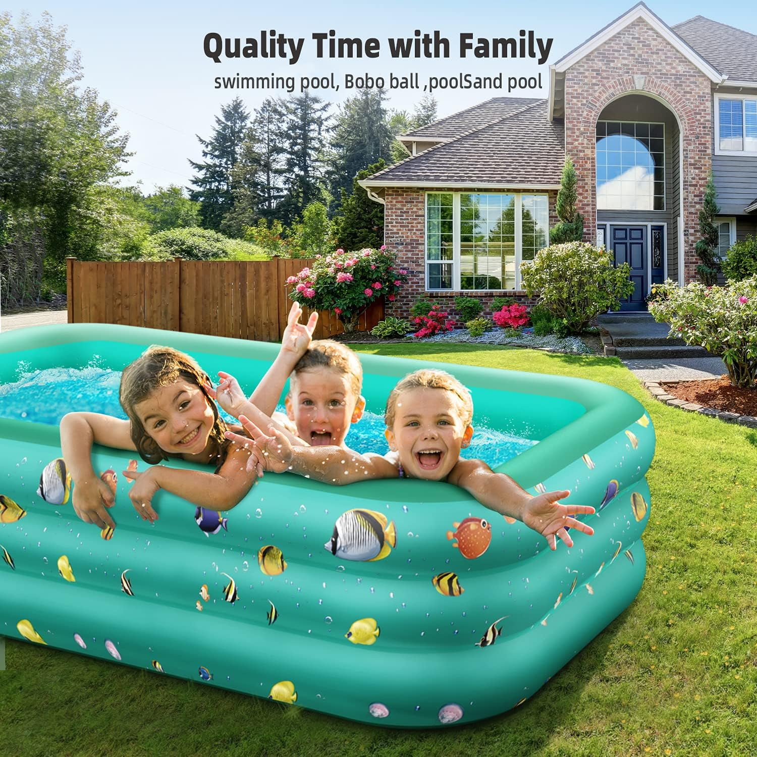 Inflatable Pool, 6.9 x 5 x 1.8 ft Family Swimming Pools for Kids, Toddlers, Infant, Adult, Rectangular, Thickened