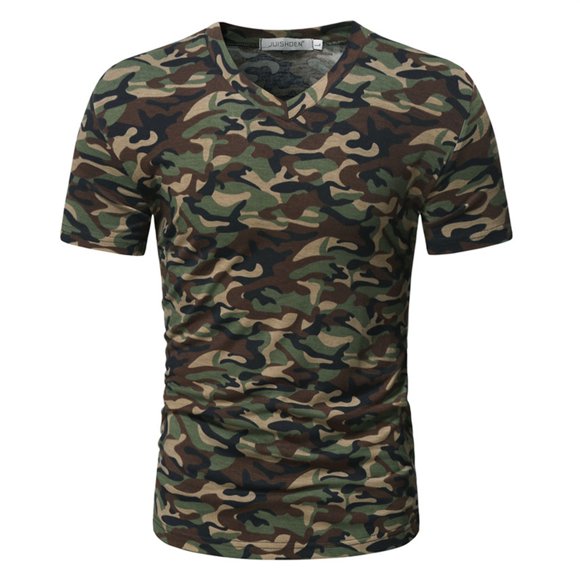 Uuszgmr Mens T Shirts Male T Shirt Summer New V Neck Cotton Camo Short Sleeve T Shirt Simple Casual Stylish Tops