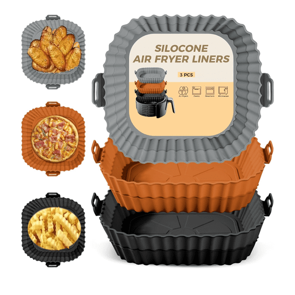 WeiDongzhuo 3 Pack Silicone Air Fryer Liners for 3.6 - 6.8 QT, Square Airfryer Liners Reusable