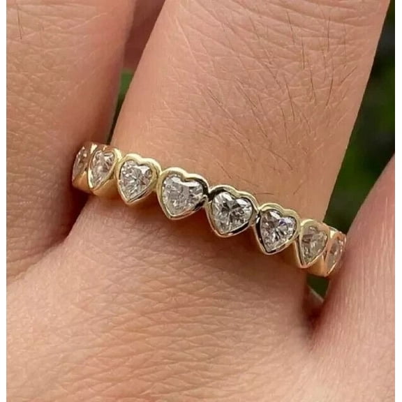 3Ct Heart Cut Lab Created Diamond Heart Eternity Band Ring 14K Yellow Gold Plated For Her