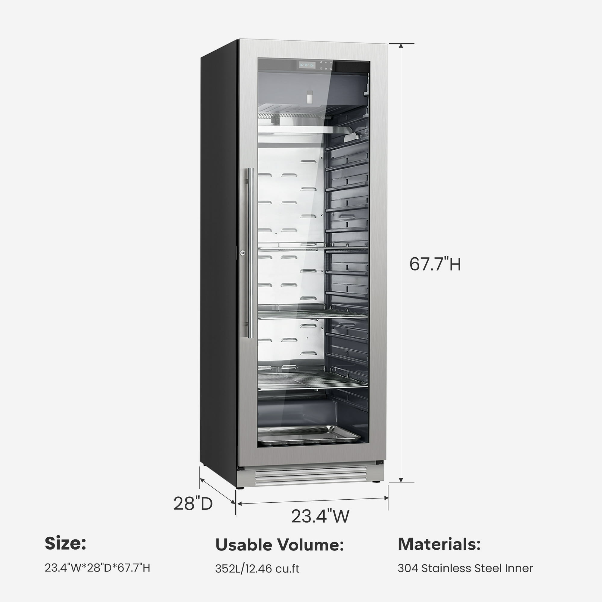 Ca'Lefort Dry Aging Fridge for Steaks, 12.43 cu.ft. Meat Ager Refrigerator for Restaurant/Bar/Kitchen/Home with Dual-Layer LOW-E Glass