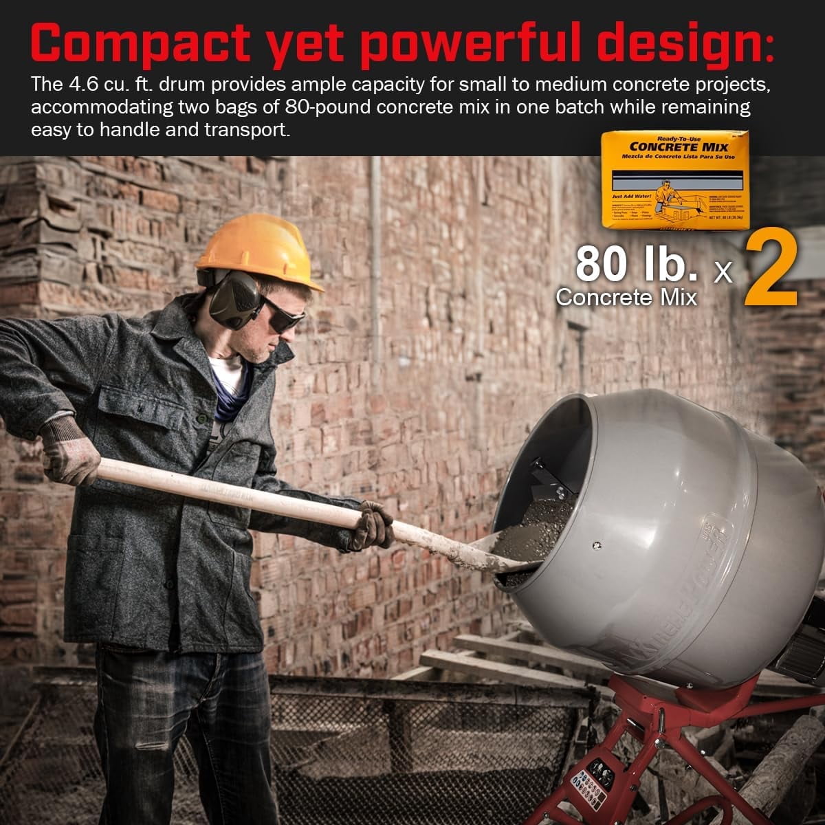 XtremepowerUS 4.6 Cubic Ft. Concrete Mixer, 1/2HP 560W Electric Cement Mixer Machine For Stucco With Wheel & Stand,Cement Mixing Tools For Mortar, Stucco & Fodder