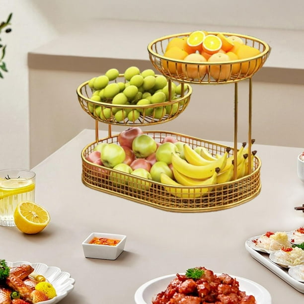 Cesta de fruta de metal de 3 niveles, cesta de metal para servir, cuenco de almacenamiento de verduras, soporte para frutero moderno decorativo para L oro