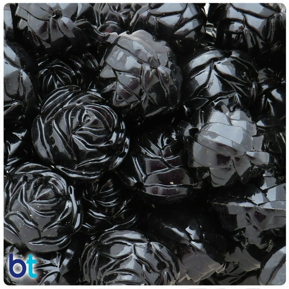 BeadTin Black Opaque 24mm Flower Plastic Beads (10pcs)