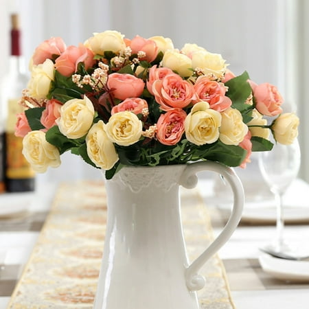 Orange Silk Flowers (Holiday Clearance Flowers Vintage Artificial Silk Flowers Camellia Roses Bouquet Wedding Home Decoration, Pack of)