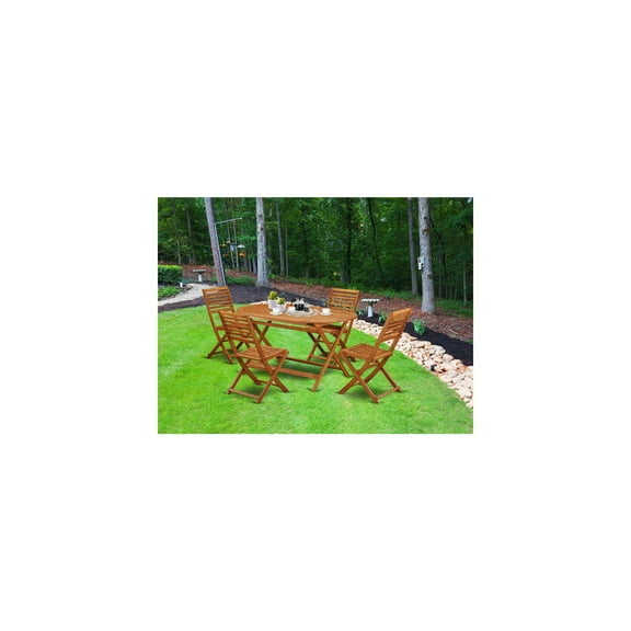 Patio Garden Set 5 Piece Acacia Wood Dining Table & Folding Chairs Outdoor Furniture