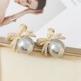 thumbnail image 5 of Pearl Bow Earrings for Women Elegant Rhinestone Dangle Holiday Jewelry Christmas Party Drop Earrings, 5 of 7