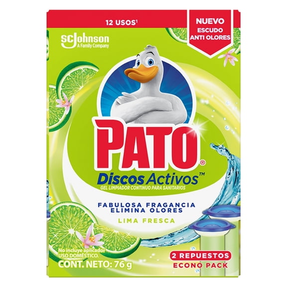 Discos Activos Gel Limpiador Continuo para Sanitarios Pato Lima Fresca 2 Repuestos de 72 ml