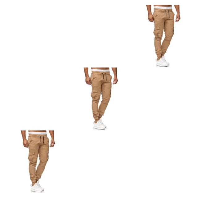 Pantalones de hombre Casual Qarigey color sólido Multi-bolsillo cintura media Caqui Type1 NO1