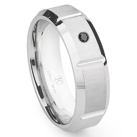 Titanium Kay Cobalt Xf Chrome 8MM Solitaire Black Diamond Beveled Comfort Fit Wedding Band Ring with Grooves Sz 10.0