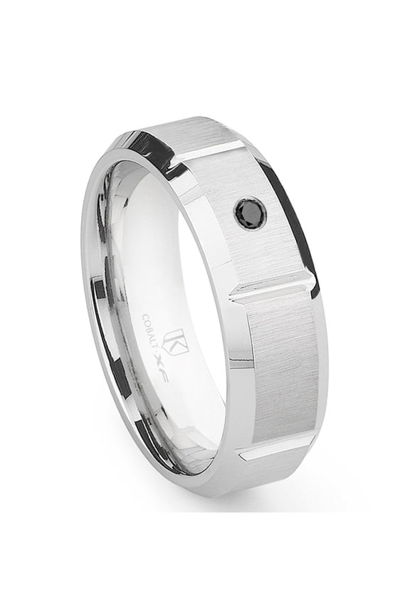 Cobalt Xf Chrome 8MM Solitaire Black Diamond Beveled Comfort Fit Wedding Band Ring with Grooves Sz 13.5