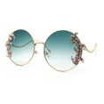 thumbnail image 5 of Fancy Rhinestone Floral Trim Round Circle Lens Wavy Arm Sunglasses Gold - Green, 5 of 6