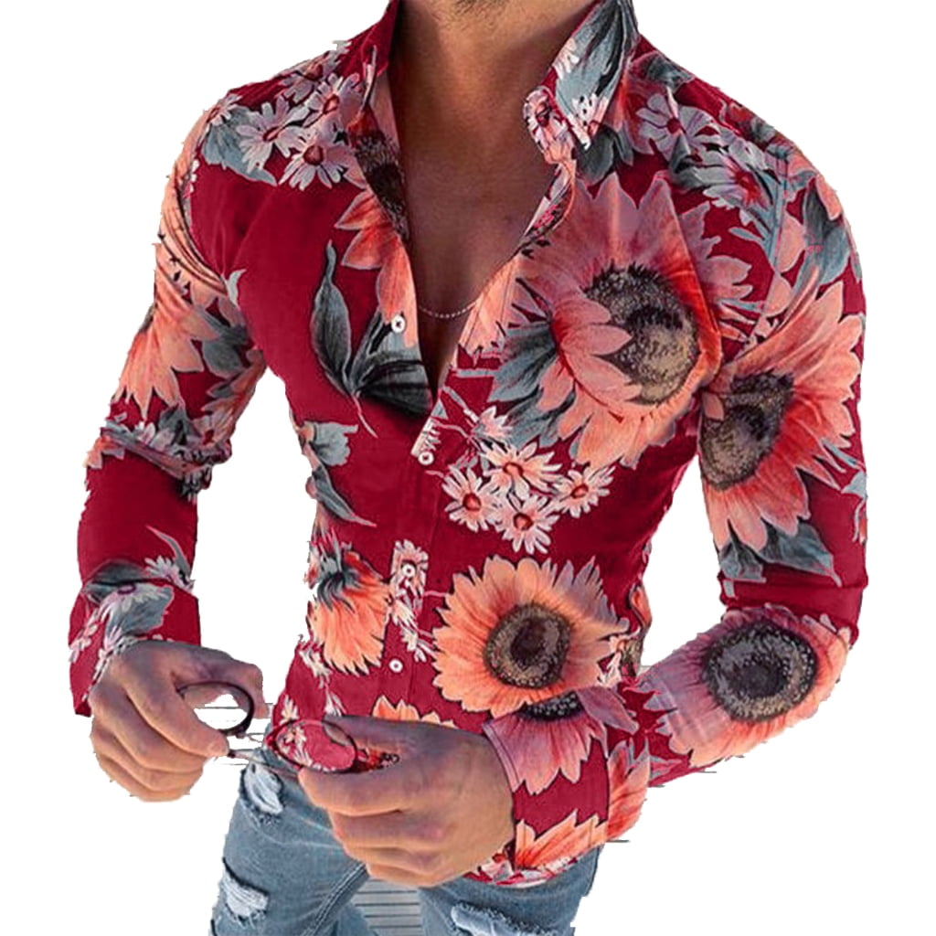 denim and flower mens long sleeve shirt