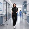 thumbnail image 1 of Conjunto de uniforme médico para mujer, uniforme de enfermera para el sector sanitario, peluquería de mascotas y salón de belleza. L Negro, 1 of 8
