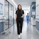 thumbnail image 1 of Conjunto de uniforme de enfermera: blusa y pantalón quirúrgicos para el sector sanitario, cosmetología y peluquería de mascotas. S Negro, 1 of 8