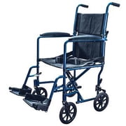 Lightweight Aluminum Transport chair Wheelchair, Fixed Full Arms, 19" Seat Blue
