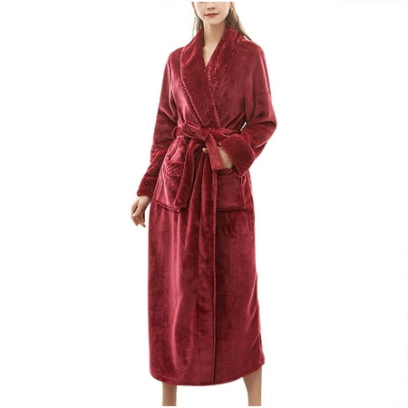 

Odeerbi Reduced Couple Robes For Men Women Winter Warm Fleece Bathrobe Autumn Open Front Nightgown Burgundy