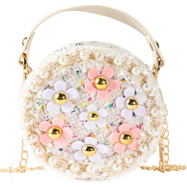Monedero cruzado para niña con flores de perlas, minibolsos de princesa lindos