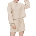 thumbnail image 2 of Zando 2 Piece Outfits Sweatsuits for Women Y2K Oversized Sweatshirt & Lounge Shorts Cozy Long Sleeve Top and Shorts Track Suit Set Apricot XL, 2 of 5