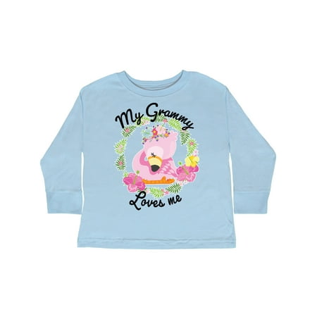 

Inktastic Baby Flamingo My Grammy Loves Me with Flower Wreath Gift Toddler Boy or Toddler Girl Long Sleeve T-Shirt