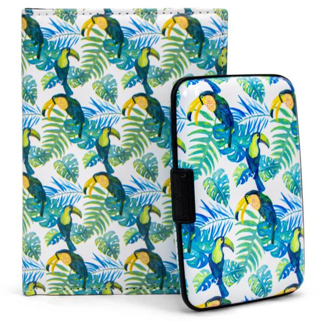 Miami Carryon RFIDWSTRTOU 2.3 oz RFID Protected Wallet & Passport Cover Set Tropical Toucans