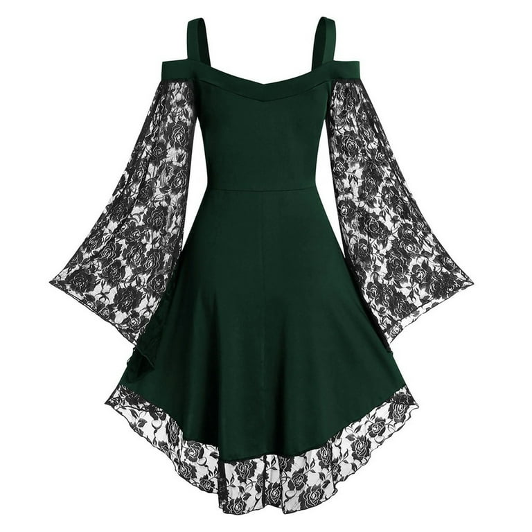 green lace dress with bell sleeves Vintage Ellie Saab Forest Green Lace Dress with Bell Sleeves (36)