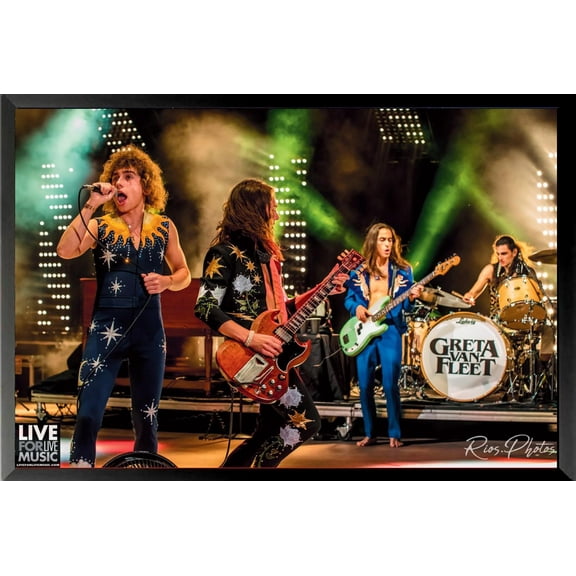BUY ART FOR LESS Officially Licensed Greta Van Fleet Framed Art Poster - 24 x 36 Inch - Sturdy Engineered Wood Frame with Plexi Glass - Ready To Hang