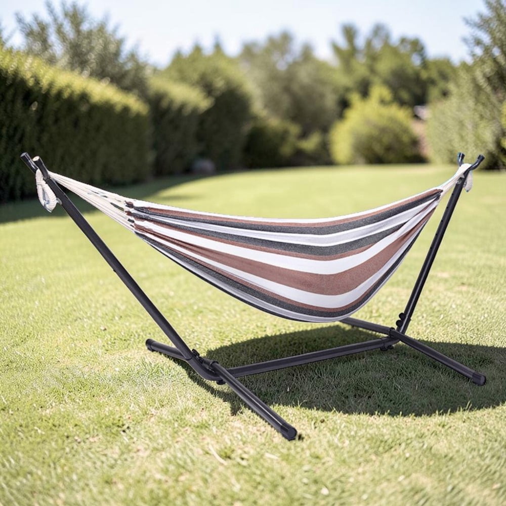 Tcbosik Outdoor Hammock with Stand and Carrying Bag, 250 lbs Capacity, Coffee Color