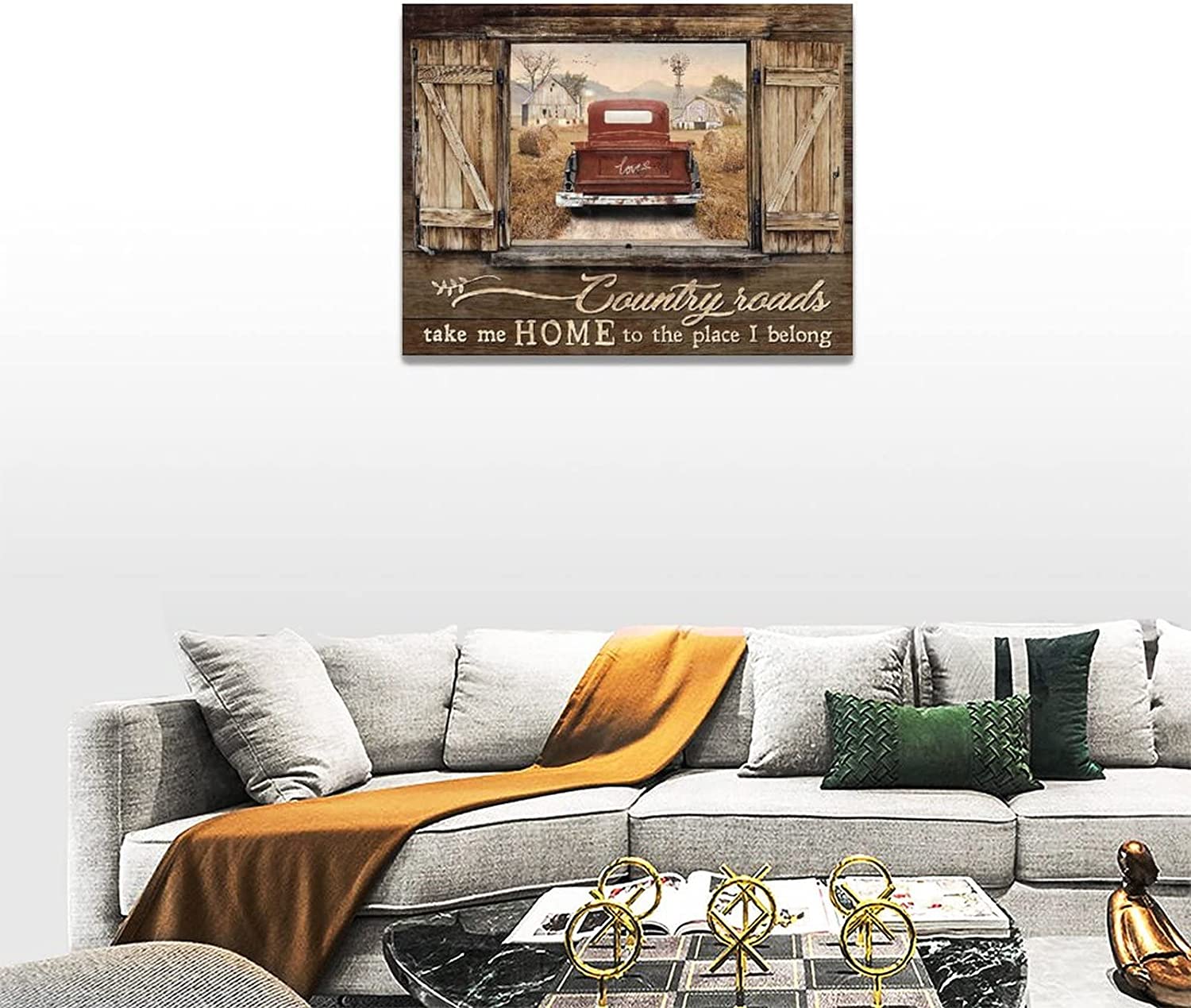 Farmhouse Wall Art Rustic Truck Pictures Wall Decor Country Old Barn  Landscape Canvas Painting Prints Country Roads Take Me Home Modern Artwork  Home Decoration for Bedroom Living Room 16