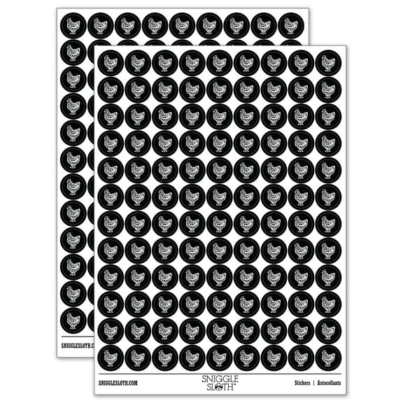 Barred Plymouth Rock Chicken 200  Round Stickers - Black - Gloss Finish - 0.50" Size