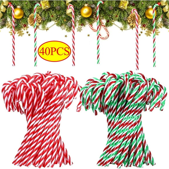 BOPORO 20 PCS Christmas Plastic Candy Cane Ornament Christmas Tree Hanging Decorations Twisted Crutch for Xmas Crafts Indoor Outdoor for Holiday Party Favor