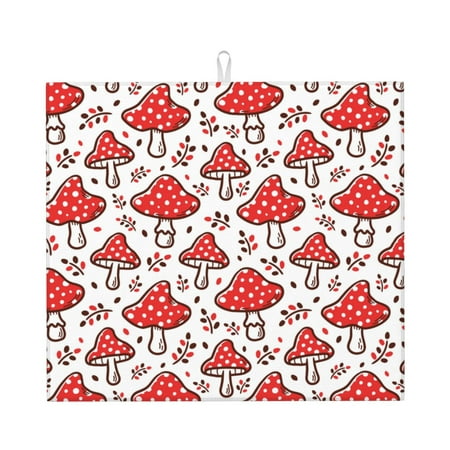

Naloa Amanita Red Mushroom Dish Drying Mat for Kitchen Counter Heat Resistant Drainer Mats Absorbent Draining Mat Dish Rack Pad 16 x18