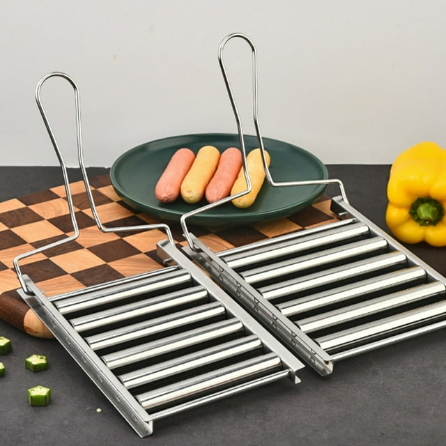 Oliegs Couverture Chauffante Rouleau à Hot-Dog 5 Rouleaux Grille à Saucisses en Acier Inoxydable Grille à Saucisses pour Barbecue Extérieur Accessoires de Camping Barbecue avec Poignée Chocolat