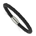 thumbnail image 4 of Stainless Steel Bracelet Men's Leather 6 mm 8.5 in Chisel Polished Black Braided, 4 of 6