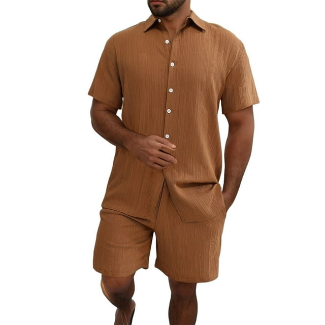 Mens Spring and Summer Leisure Sports Comfortable Breathable Sweat Absorbing Short Sleeved Shorts Two Piece Set Tuxedo for Young Men Suit La Suit Jacket Mens Roaring 20s Suits with Vest Track