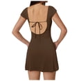 thumbnail image 3 of Summer Dresses for Women 2024 Club Backless Mini Square Neckline Short Sleeve Night Out A Line Coffee Sun Dress Sizes L, 3 of 7
