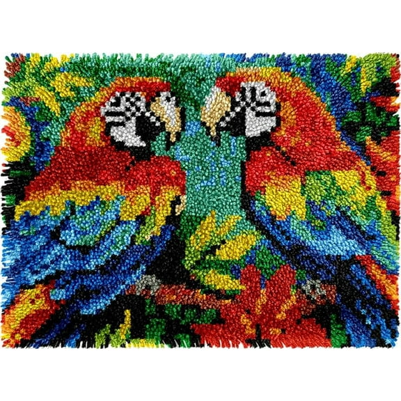 Easy DIY Latch Hook Rug Kits Parrot Birds DIY Cushion Tapestry Making Crochet Hooking Mat Making Kits With Printed Pattern Canvas DIY Carpet Needlework Crochet Kits 52x38cm